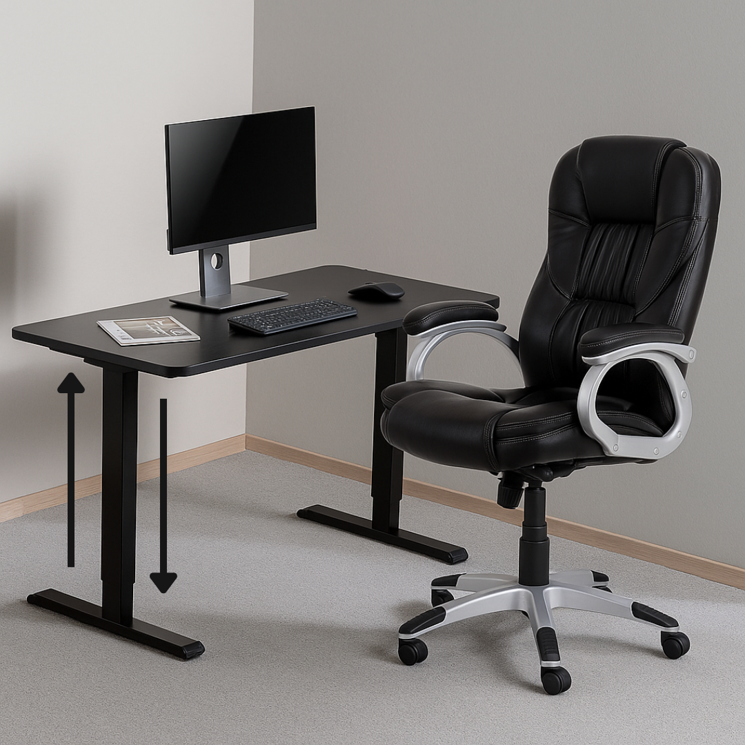 Uredski set – Električni radni stol s podešavanjem visine + ergonomska uredska stolica