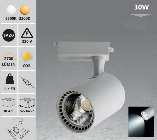 Track light 30W bijeli/crni