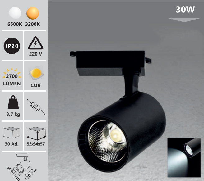 Track light 30W bijeli/crni