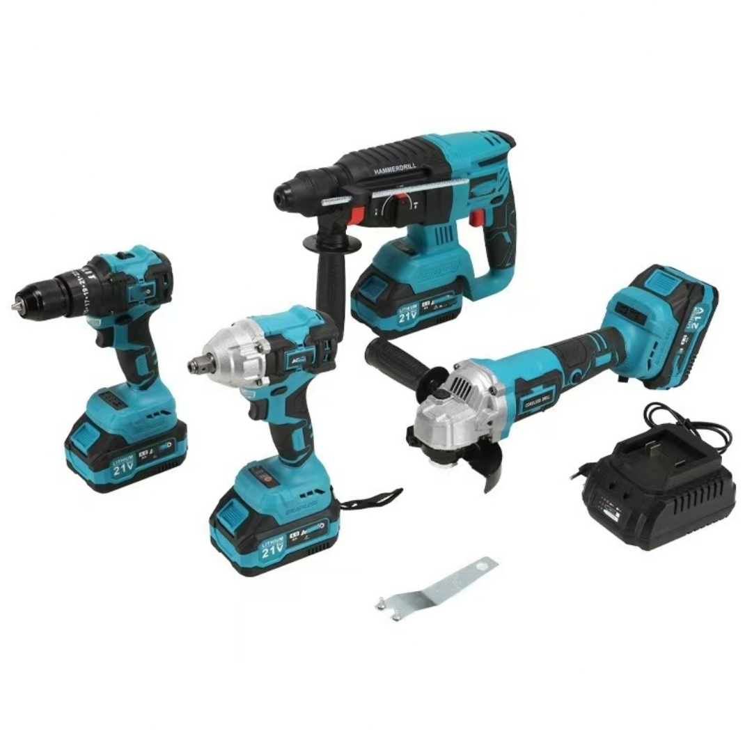 Aku set alata 4u1 Brushless – bušilica, udarni odvijač, kutna brusilica i SDS čekić