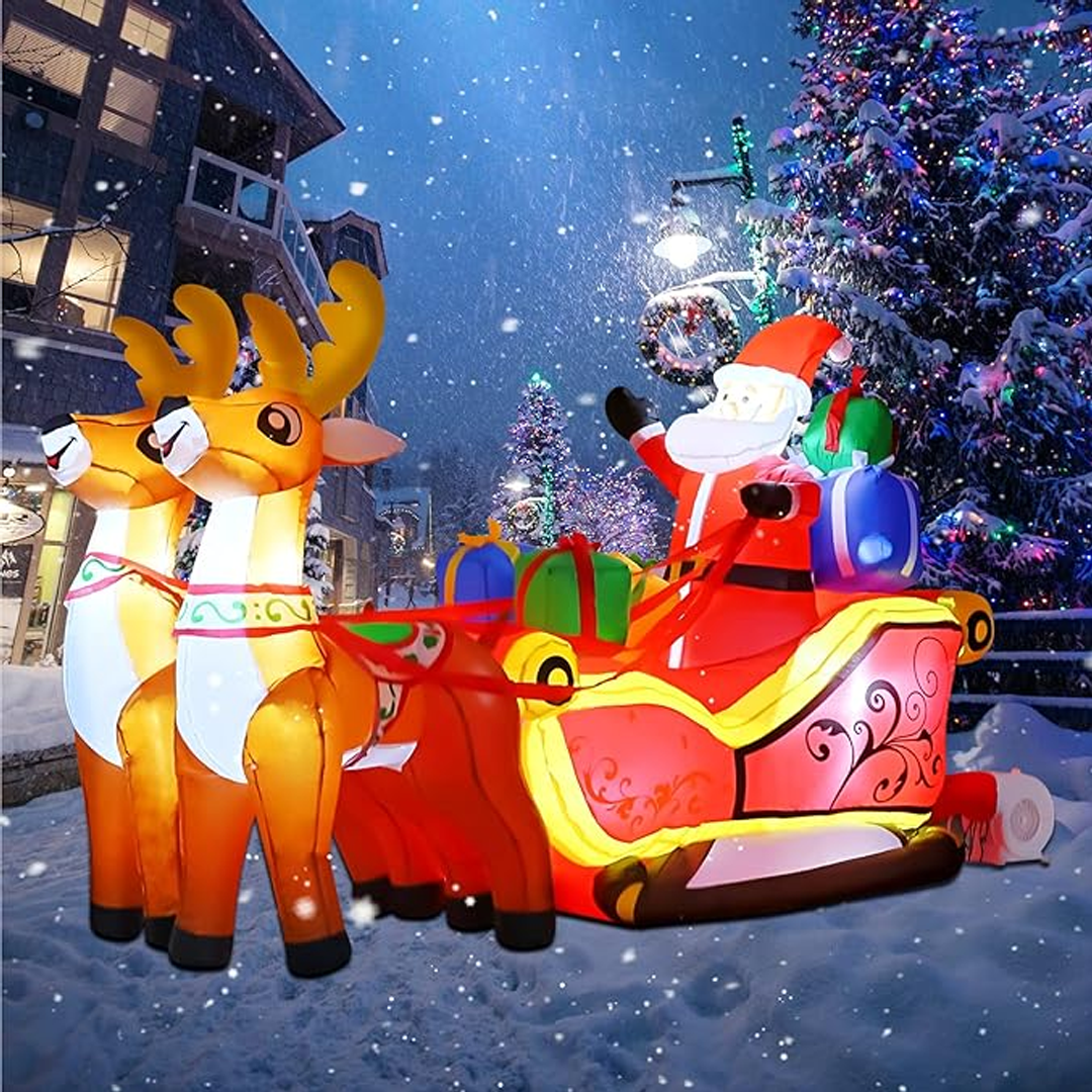 210 cm Djed Mraz i saonice sa sobovima