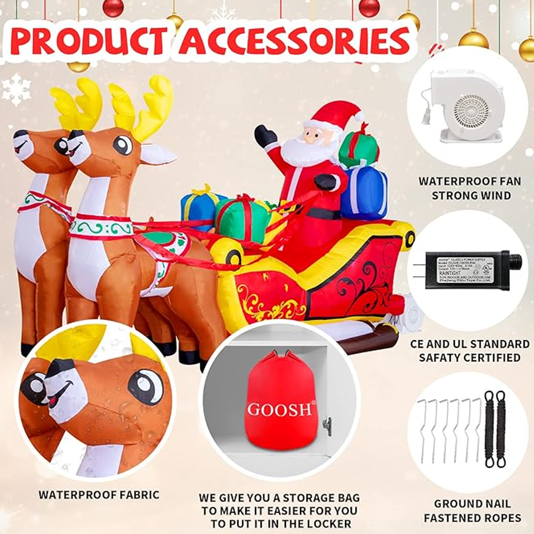 210 cm Djed Mraz i saonice sa sobovima