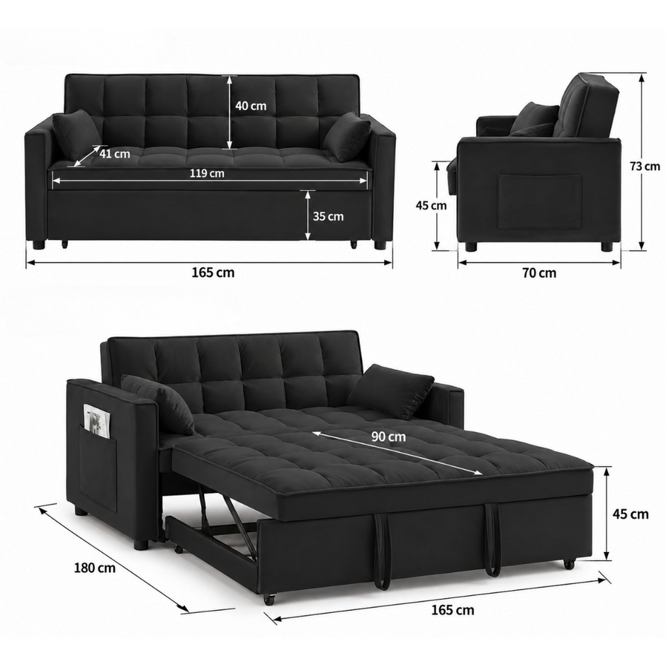 Sofa na razvlačenje s ležajem i prostorom za odlaganje