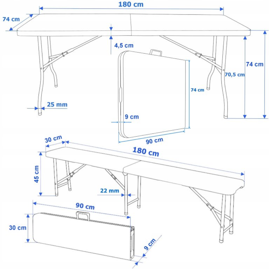 Sklopivi pivski set 180 cm – stol i 2 klupe