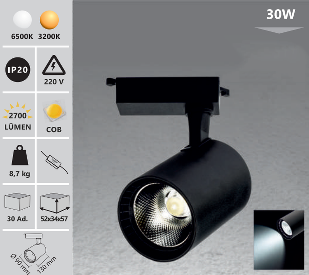 Track light  30W bijeli/crni